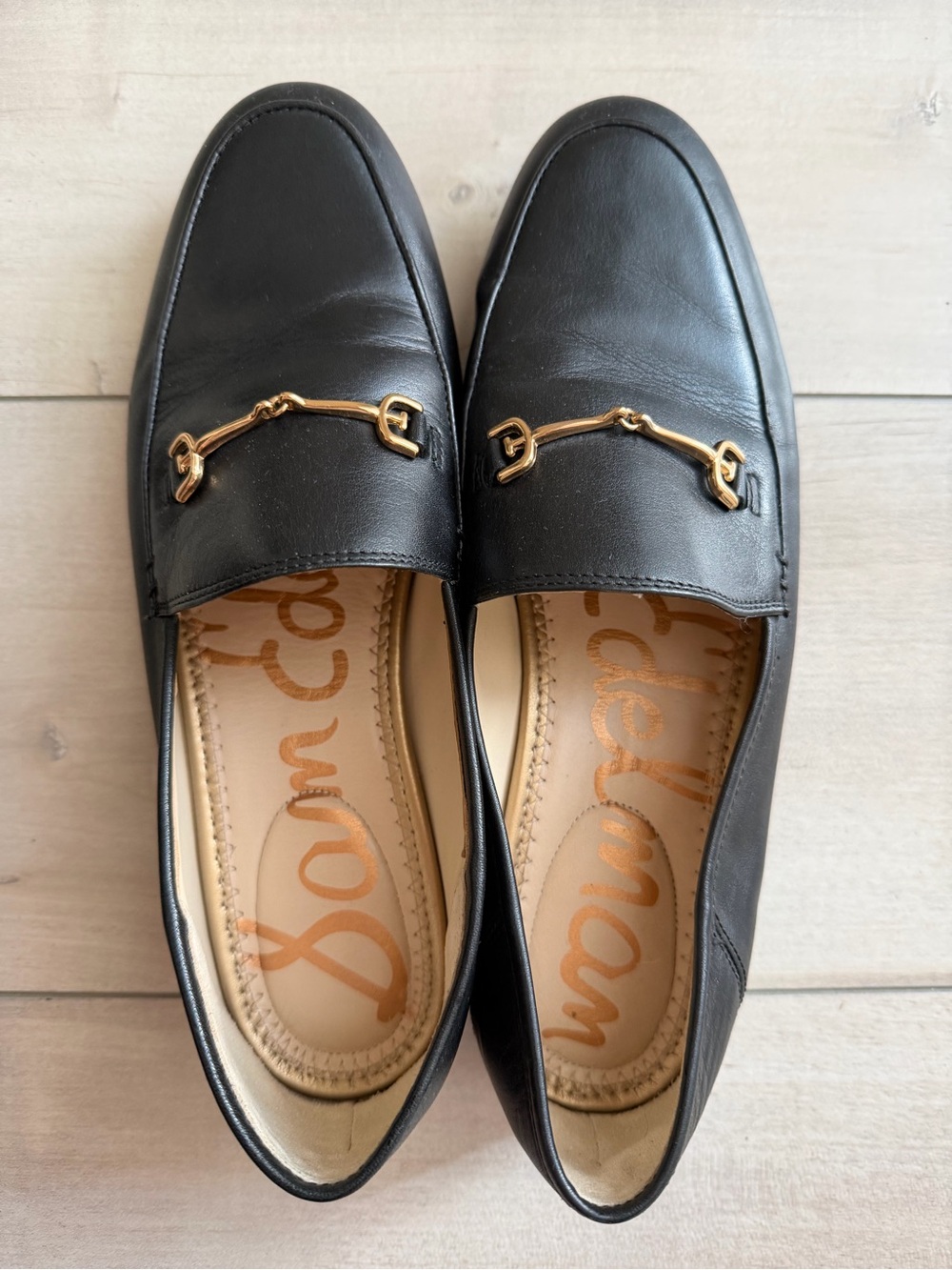 Sam Edelman Black Leather Loafers with Gold Bit
